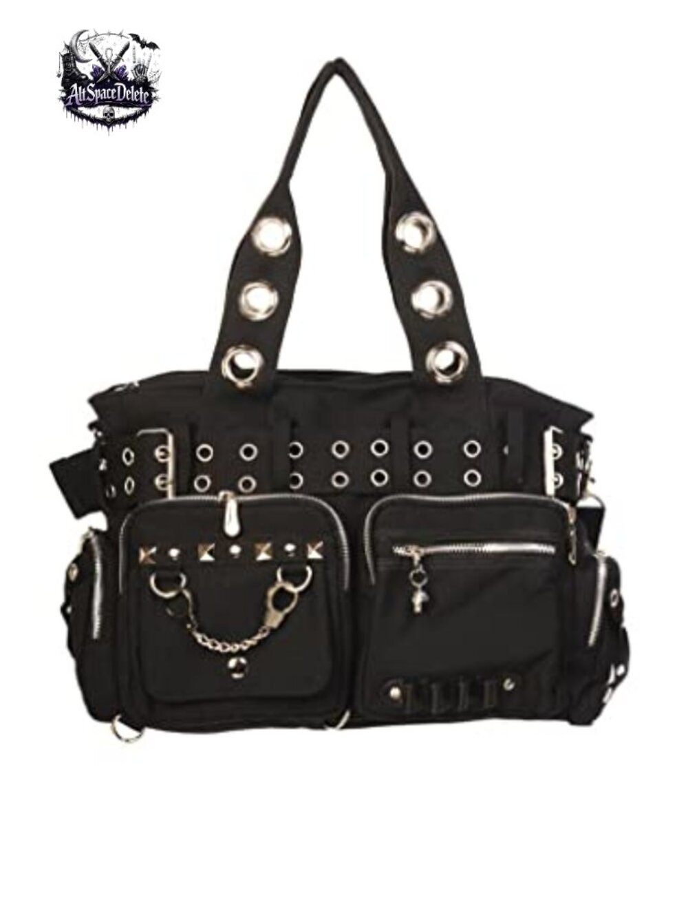 Striped Punk Rock Steampunk Hobo Purse with Handcuff Skull Charm